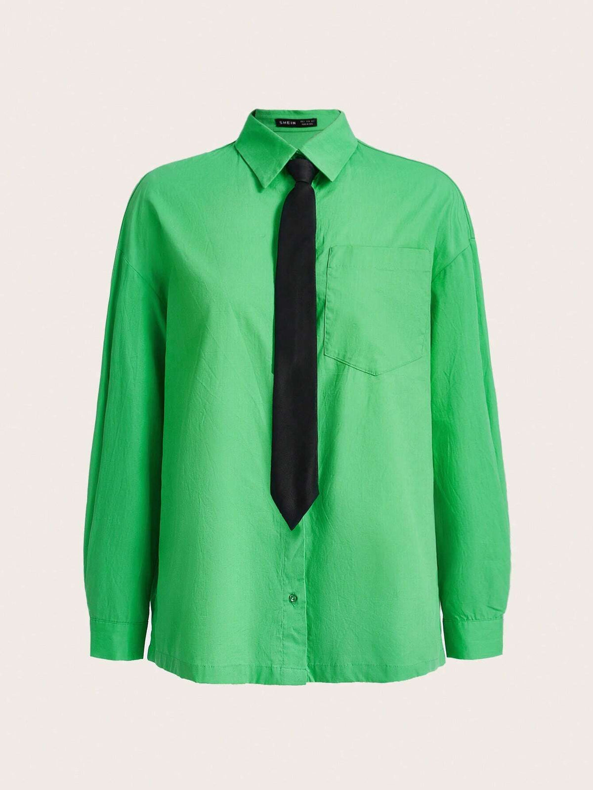 Drop Shoulder Pocket Patched Shirt With Necktie