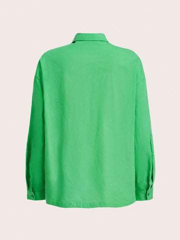 Drop Shoulder Pocket Patched Shirt With Necktie