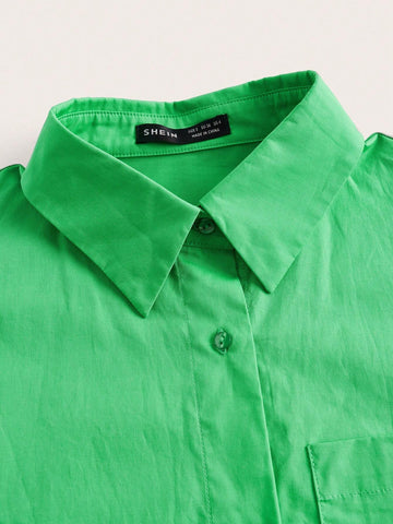 Drop Shoulder Pocket Patched Shirt With Necktie