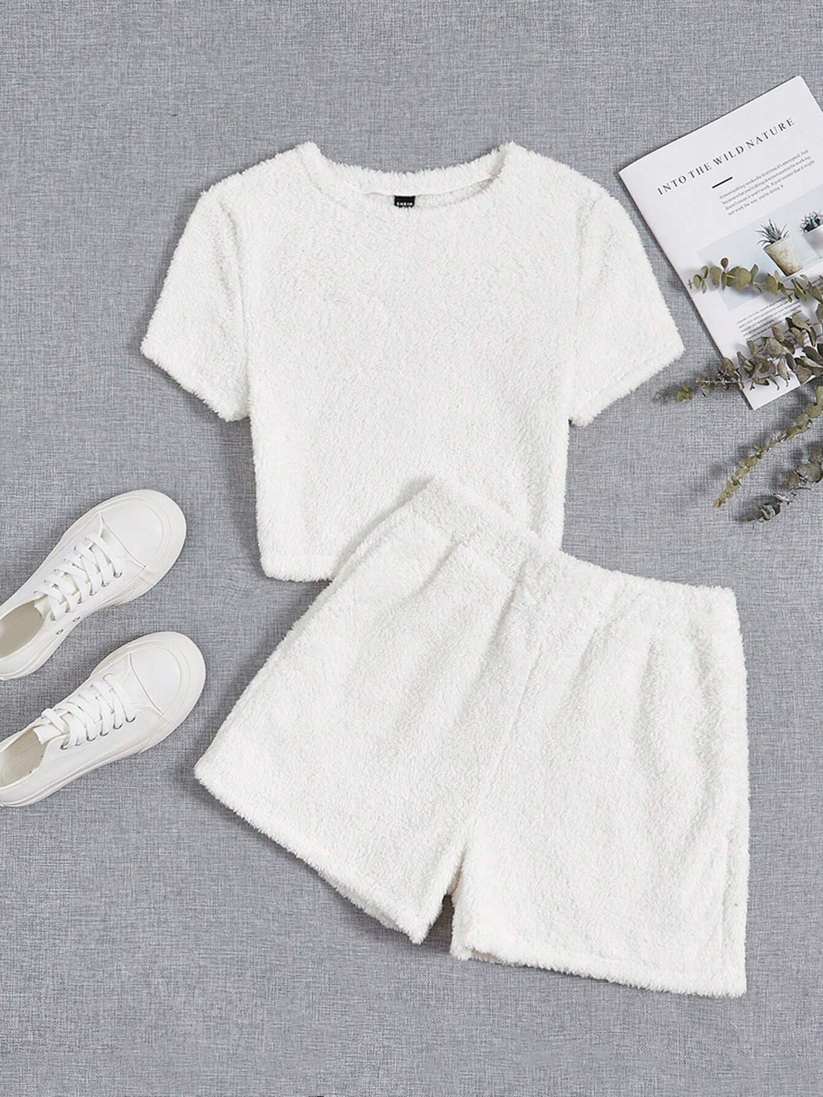 Solid Fuzzy Crop Tee & Shorts