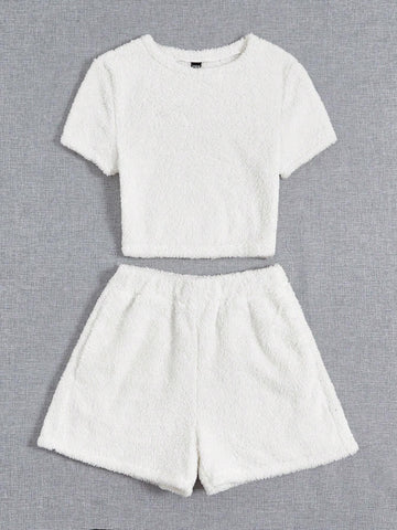 Solid Fuzzy Crop Tee & Shorts