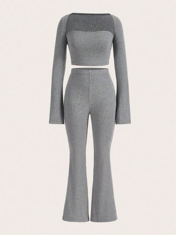 Solid Tube Top & Bolero & Flare Leg Pants