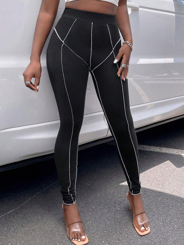 Top-stitching Detail Leggings