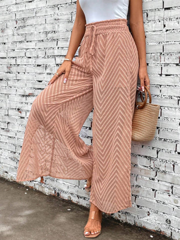 Solid Split Thigh Knot Front Wide Leg Pants
