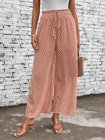 Solid Split Thigh Knot Front Wide Leg Pants