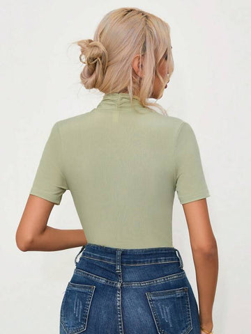Solid Surplice Neck Bodysuit