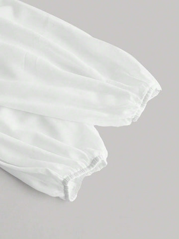 Sweetheart Neck Lantern Sleeve Crop Blouse