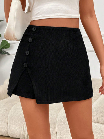 EZwear Button Detail Split Hem Corduroy Skort