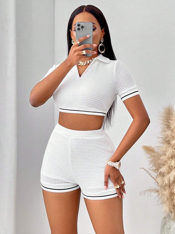 Striped Trim Crop Tee & Biker Shorts