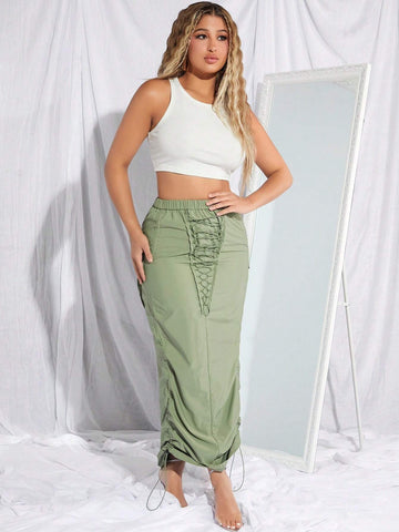 SXY Solid Drawstring Ruched Skirt