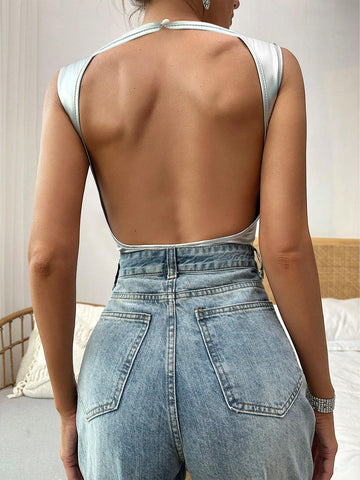 Solid PU Leather Tank Bodysuit