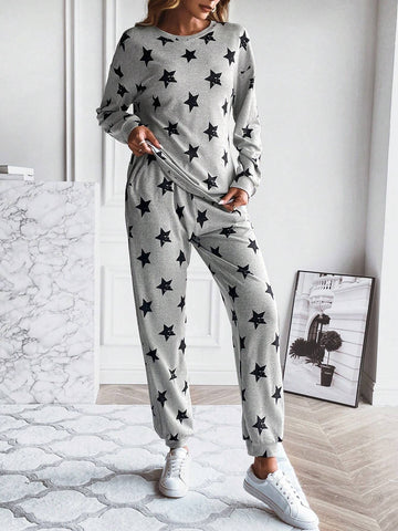 Star Print Drop Shoulder Sweatshirt & Sweatpants