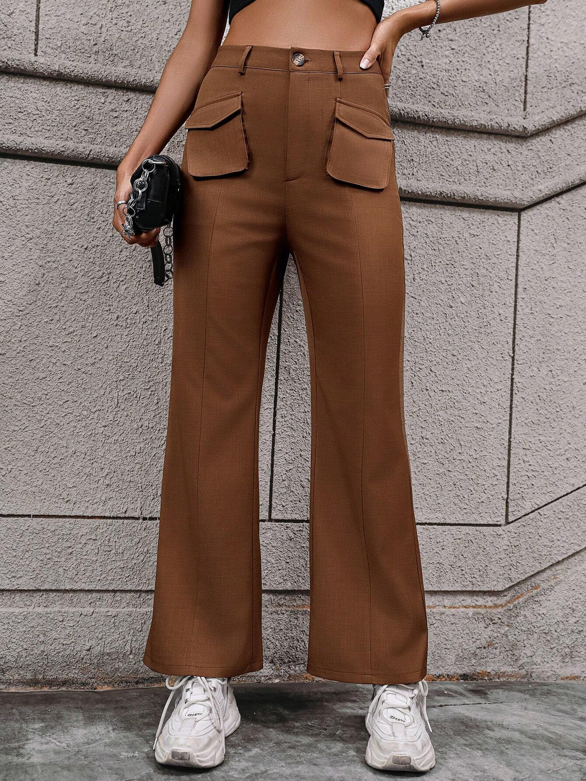 EZwear Flap Pocket Flare Leg Pants