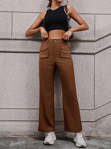 EZwear Flap Pocket Flare Leg Pants