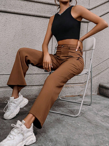 EZwear Flap Pocket Flare Leg Pants