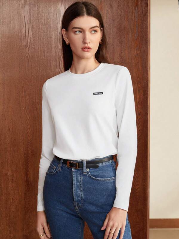 Letter Patched Round Neck Tee