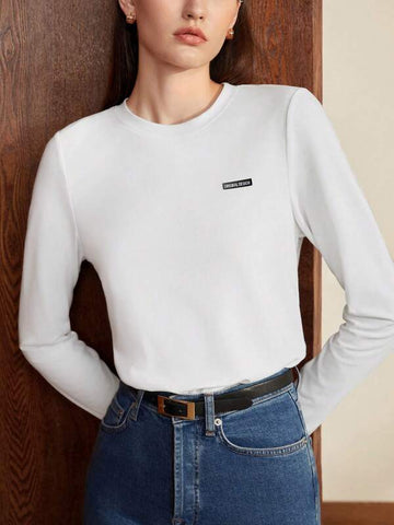 Letter Patched Round Neck Tee