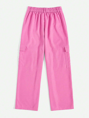 EZwear Letter Patched Detail Flap Pocket Cargo Pants