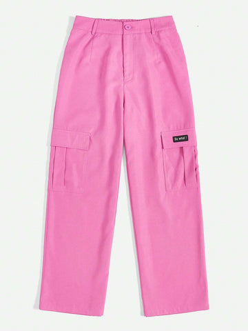 EZwear Letter Patched Detail Flap Pocket Cargo Pants