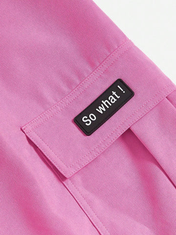EZwear Letter Patched Detail Flap Pocket Cargo Pants