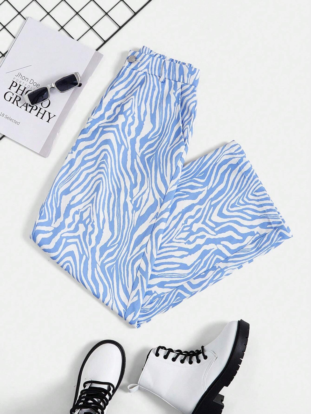 EZwear Zebra Striped Wide Leg Pants