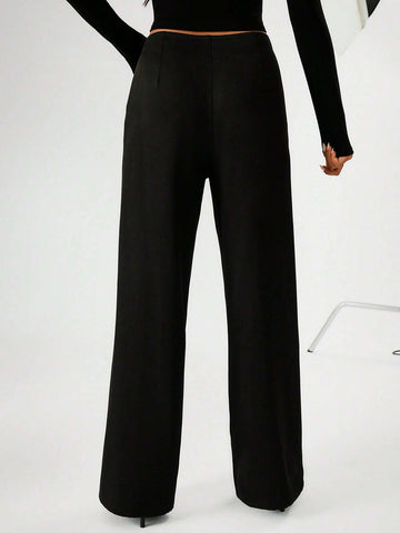 Solid Slant Pocket Wide Leg Pants