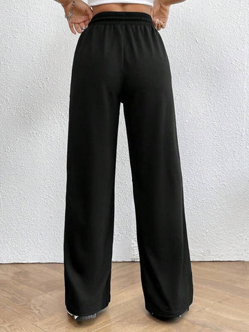 Letter Graphic Drawstring Waist Slant Pocket Pants