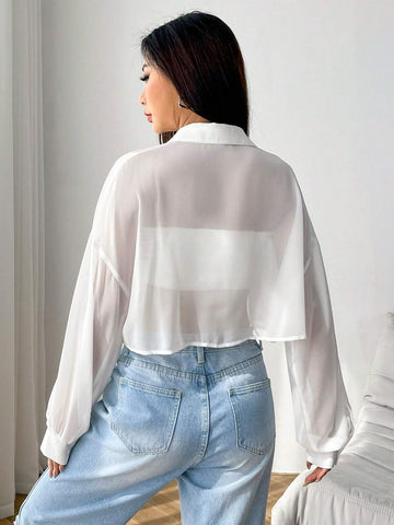 Solid Drop Shoulder Button Front Shirt
