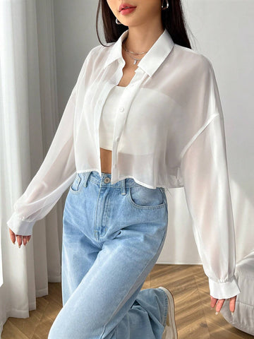 Solid Drop Shoulder Button Front Shirt