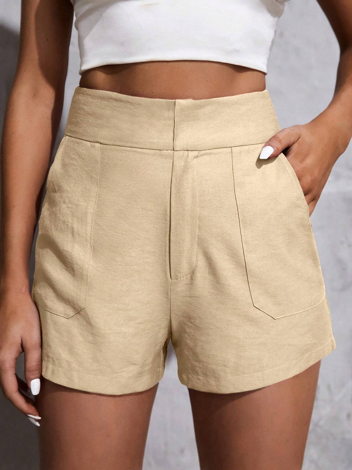 High Waist Slant Pocket Shorts