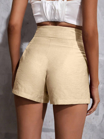 High Waist Slant Pocket Shorts