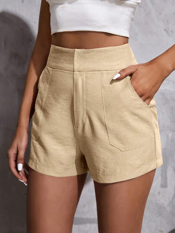 High Waist Slant Pocket Shorts