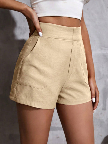 High Waist Slant Pocket Shorts