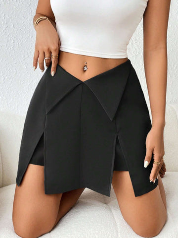 Solid Split Hem Skort