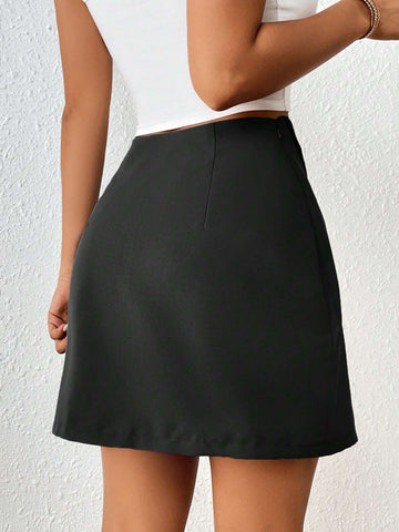 Solid Split Hem Skort