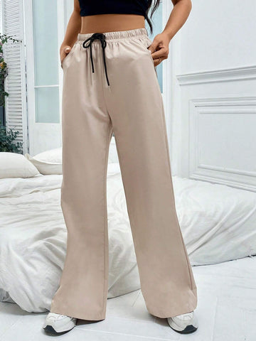 EZwear Drawstring Waist Wide Leg Pants