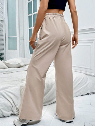 EZwear Drawstring Waist Wide Leg Pants