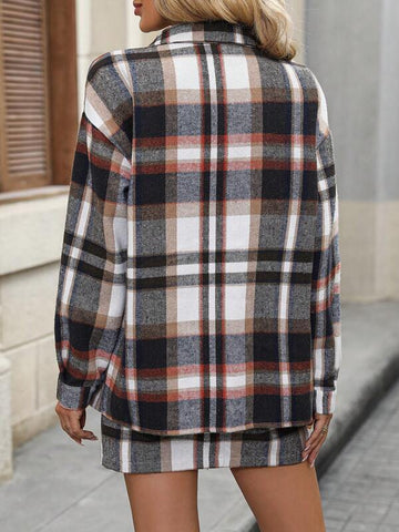 Plaid Print Drop Shoulder Shirt & Skirt