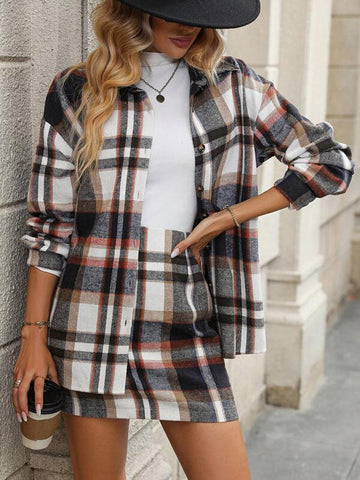 Plaid Print Drop Shoulder Shirt & Skirt