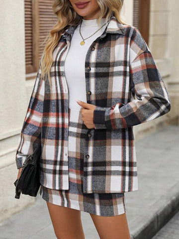 Plaid Print Drop Shoulder Shirt & Skirt