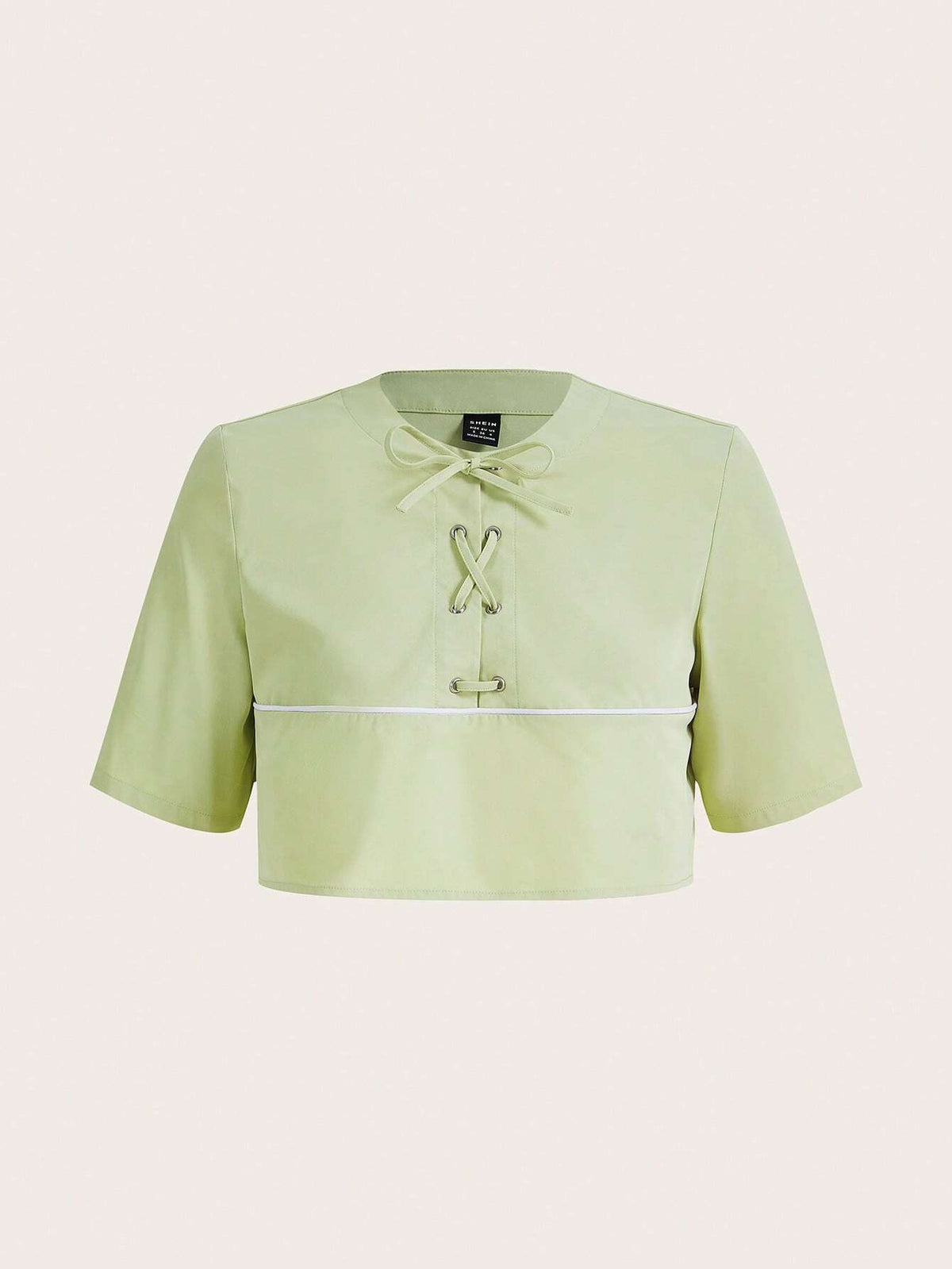 Lace Up Front Contrast Piping Crop Blouse