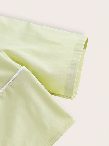 Lace Up Front Contrast Piping Crop Blouse