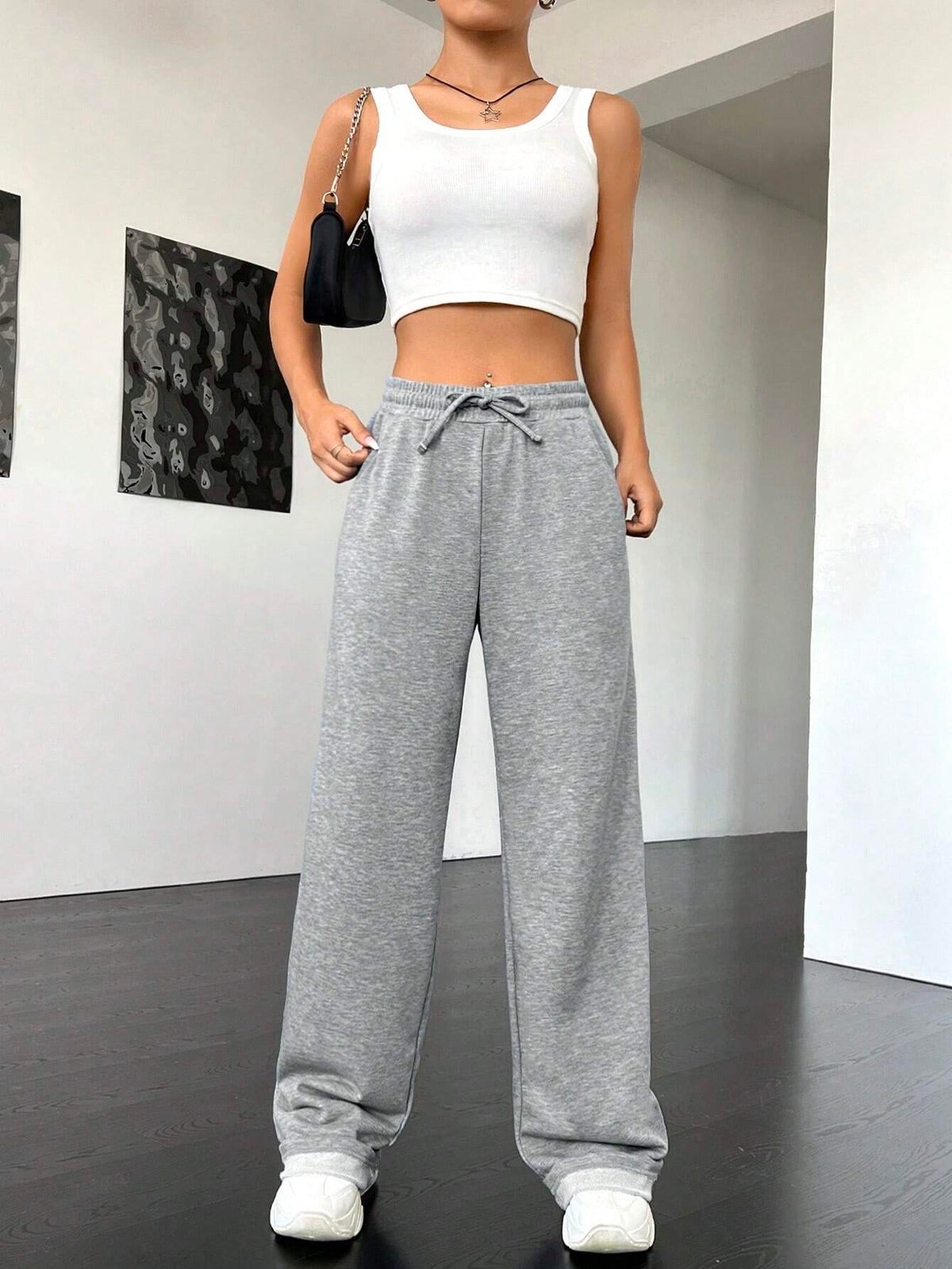 EZwear Drawstring Waist Slant Pocket Sweatpants