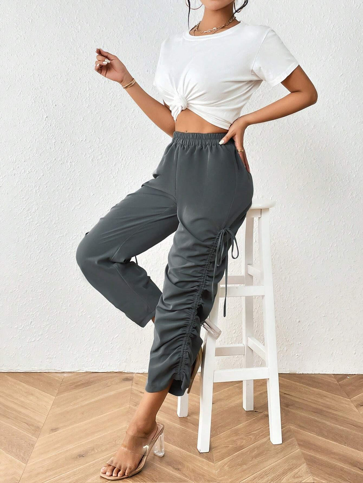 Drawstring Side Ruched Pants