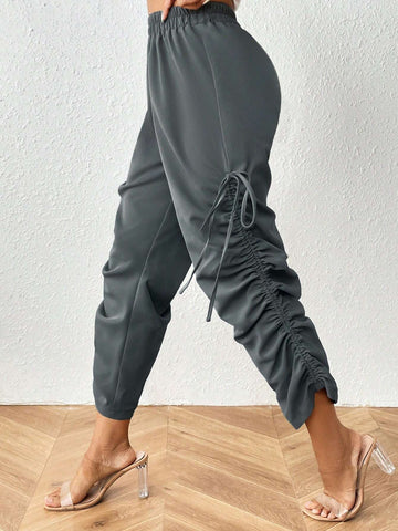 Drawstring Side Ruched Pants