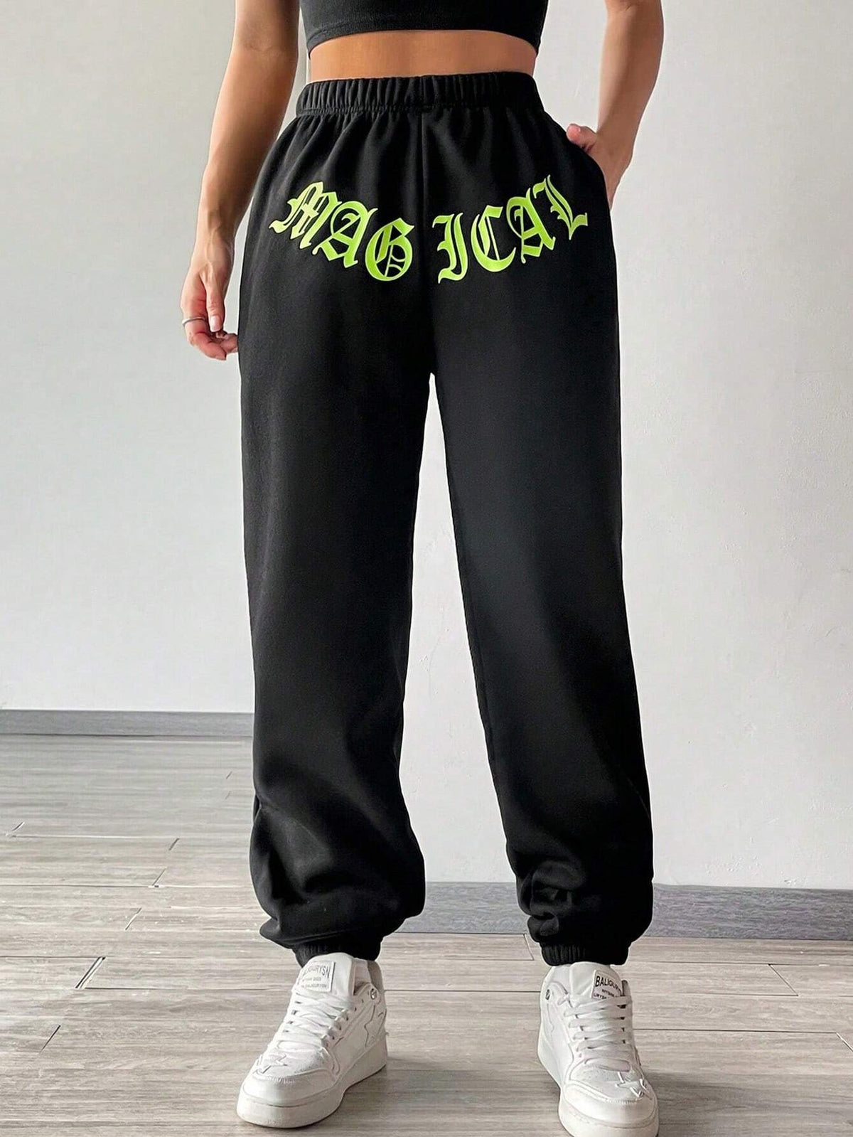 Letter Graphic Elastic Waist Sweatpants