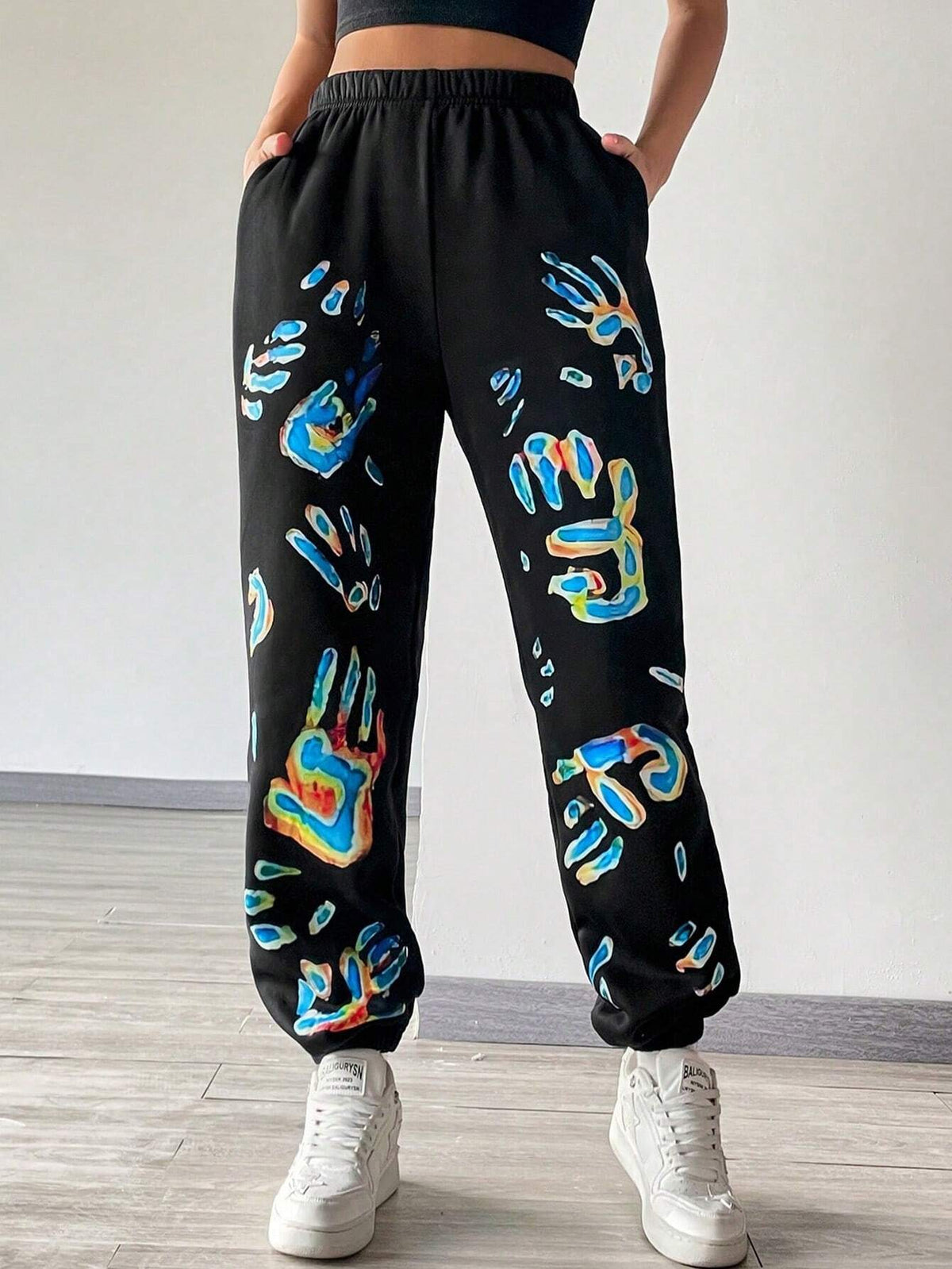 Figure Print Elastic Waist Sweatpants