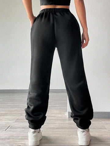 Letter Graphic Elastic Waist Sweatpants