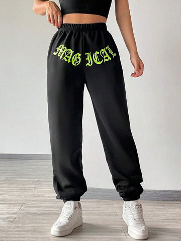 Letter Graphic Elastic Waist Sweatpants