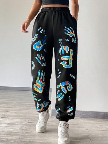 Figure Print Elastic Waist Sweatpants